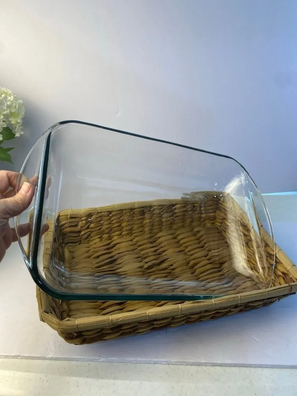 Vintage Anchor Hocking 3 Quart 13 X 9 Casserole Baking Dish with Woven Basket